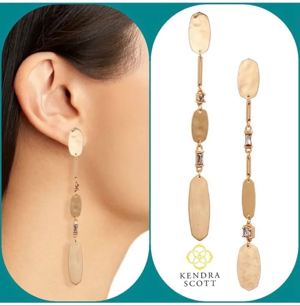 KendraβScott Calista Triple Drop Textured Gold Tone Earrings NWT